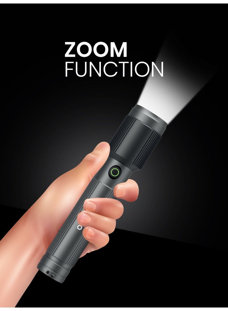 أوجيرا كشاف LED قابل لإعادة الشحن | إضاءة ليزر عالية القدرة 20 واط | سطوع 1500 لومن | مدى إضاءة 2000 متر | شحن USB Type-C | مقاوم للماء IPX5 | خاصية الزوم ووضع SOS للطوارئ | ضمان سنتين | OG1015SL | أسود - Image 2